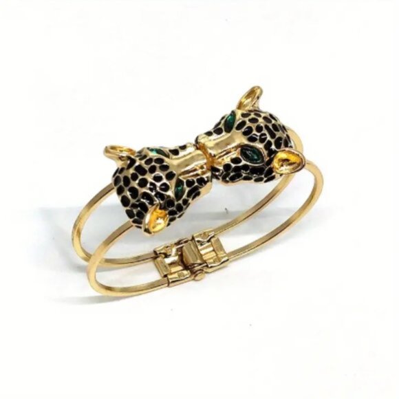 Leopard Head Cuff Bangle Bracelet Exaggerated Rhinestone Hand Jewelry Gift - Picture 4 of 6
